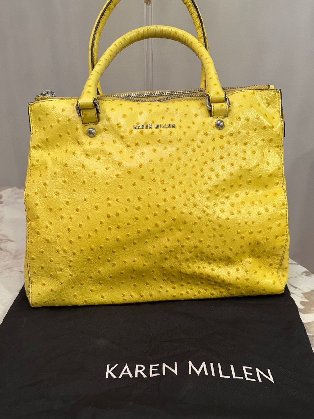 Karen Millen Ostrich Yellow Leather Handbag